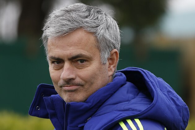 Chelsea's manager Jose Mourinho arrives for a training session at the training ground in Cobham, England, Monday, Feb. 16, 2014. Chelsea will play Paris Saint Germain in a Champions League knock out round of sixteen in Paris on Tuesday. (AP Photo/Kirsty Wigglesworth)