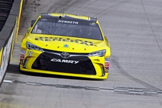 CORRECTS TO KENSETH NOT KENNETH - Matt Kenseth comes to the starting line during qualifying for a NASCAR Sprint Cup Series auto race at Bristol Motor Speedway on Friday, April 17, 2015, in Bristol, Tenn. Kenseth will start on the pole Sunday. (AP Photo/Wade Payne)