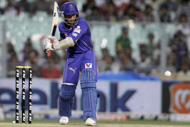 Ajinkya Rahane of Rajasthan Royals plays a shot during the Indian Premier League (IPL) cricket match against Kolkata Knight Riders in Kolkata, India, Friday, April 13, 2012. (AP Photo/Bikas Das)