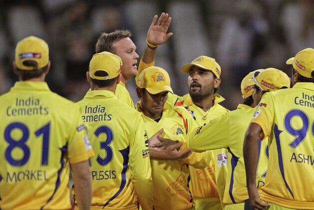 Chennai Super Kings Faf du Plessis, second left, reacts with team members as they take the wicket of Highveld Lions' Quinton de Kock, unseen, during a Champions League Twenty20 in Cape Town, South Africa, Tuesday, Oct 16, 2012. (AP Photo/Schalk van Zuydam) Chennai Super Kings Faf du Plessis, second left, reacts with team members as they take the wicket of Highveld Lions' Quinton de Kock, unseen, during a Champions League Twenty20 in Cape Town, South Africa, Tuesday, Oct 16, 2012. (AP Photo/Schalk van Zuydam)