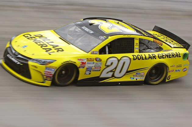 Matt Kenseth makes his way around the track during practice for a NASCAR Sprint Cup Series auto race at Bristol Motor Speedway on Friday, April 17, 2015, in Bristol, Tenn. Kenseth will start on the pole Sunday. (AP Photo/Wade Payne)
