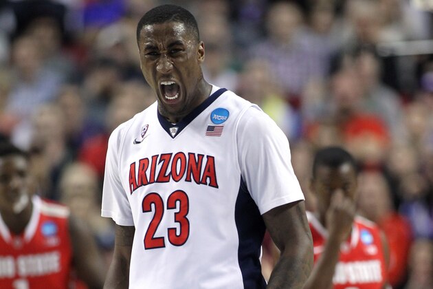 Arizona forward Rondae Hollis-Jefferson reacts after scoring during an NCAA college basketball tournament round of 32 game against Ohio State in Portland, Ore., Saturday, March 21, 2015. (AP Photo/Craig Mitchelldyer)