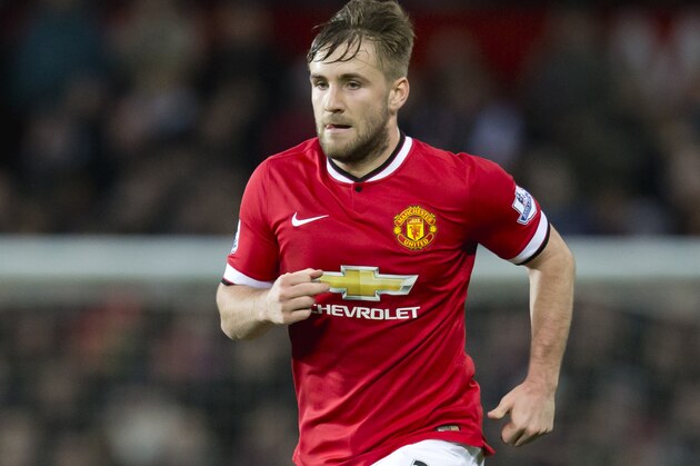 Manchester United's Luke Shaw during the English Premier League soccer match between Manchester United and Southampton at Old Trafford Stadium, Manchester, England, Sunday Jan. 11, 2015. (AP Photo/Jon Super)