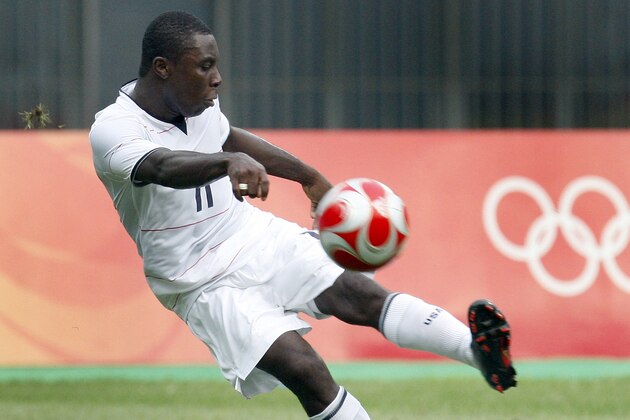 Freddy Adu of the USA plays the ball during a Group B Men's soccer match between Japan and the USA at the Beijing 2008 Olympics in Tianjin, China, Thursday, Aug. 7, 2008. The other teams in Group B are Nigeria and The Netherlands. (AP Photo/Michael Sohn)