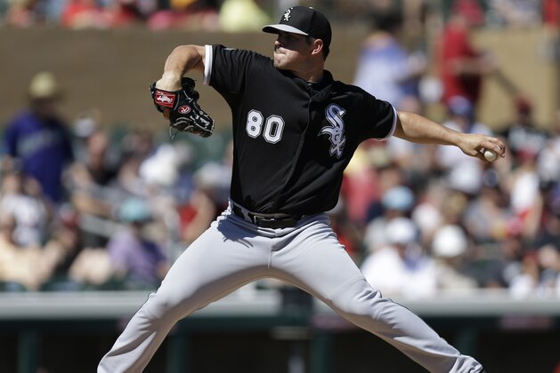 Chicago White Sox pitcher Carlos Rodon works against the Arizona Diamondbacks in the first inning of a spring training exhibition baseball game Monday, March 16, 2015, in Scottsdale, Ariz. (AP Photo/Ben Margot)