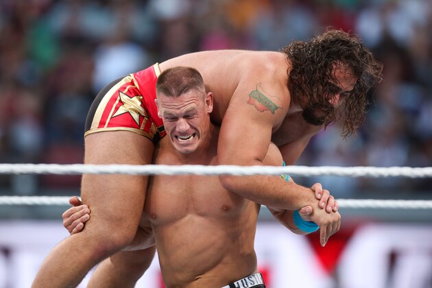 WWE wrestler John Cena carries opponent Rusev at Wrestlemania XXXI, on Sunday, March 29, 2015 in Santa Clara, CA. 2015 marks the first year Wrestlemania will be held in the San Francisco Bay Area, being made available to viewers in 177 countries via the WWE Network. (Don Feria/AP Images for WWE) WWE wrestler John Cena carries opponent Rusev at Wrestlemania XXXI, on Sunday, March 29, 2015 in Santa Clara, CA. 2015 marks the first year Wrestlemania will be held in the San Francisco Bay Area, being made available to viewers in 177 countries via the WWE Network. (Don Feria/AP Images for WWE)