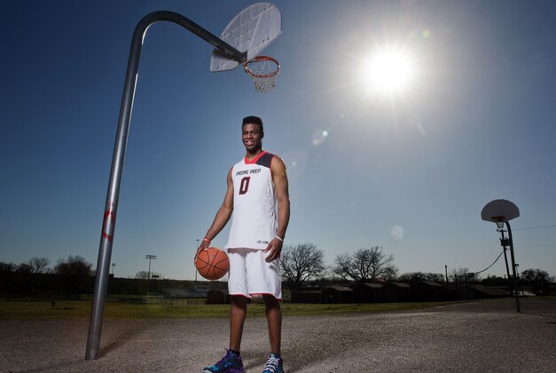 Mar 18, 2014; Dallas, TX, USA; Emmanuel Mudiay of Prime Prep Academy poses for a portrait. He is a finalist for the USA Today Player of the Year Award. Mandatory Credit: Kevin Jairaj-USA TODAY Sports