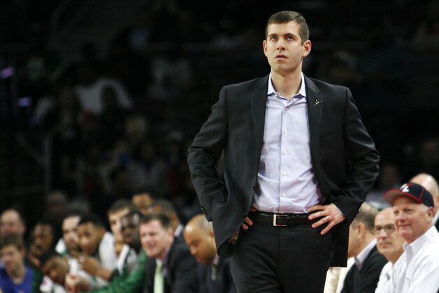 Apr 8, 2015; Auburn Hills, MI, USA; Boston Celtics head coach Brad Stevens looks on during the first quarter against the Detroit Pistons at The Palace of Auburn Hills. Mandatory Credit: Raj Mehta-USA TODAY Sports