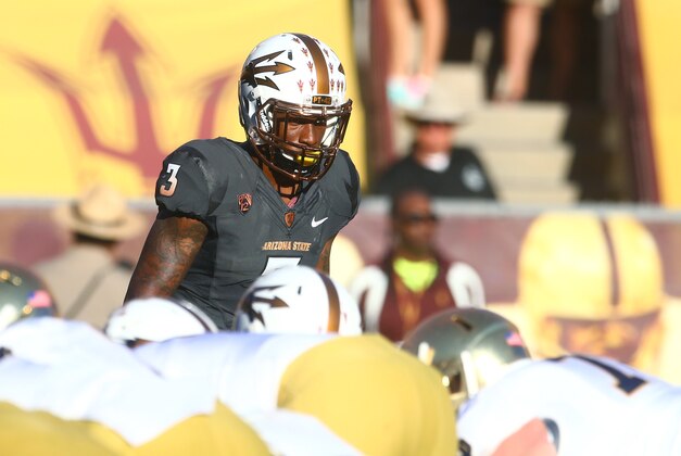 Nov 8, 2014; Tempe, AZ, USA; Arizona State Sun Devils defensive back Damarious Randall (3) against the Notre Dame Fighting Irish at Sun Devil Stadium. Arizona State defeated Notre Dame 55-31. Mandatory Credit: Mark J. Rebilas-USA TODAY Sports