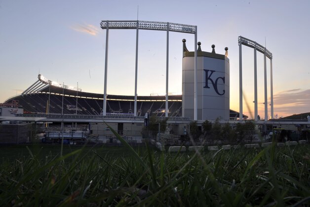 Oct 19, 2014; Kansas City, MO, USA; General view as the sun sets behind Kauffman Stadium before the start of the 2014 World Series between the San Francisco Giants and Kansas City Royals. Mandatory Credit: Christopher Hanewinckel-USA TODAY Sports