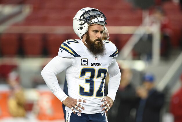 December 20, 2014; Santa Clara, CA, USA; San Diego Chargers free safety Eric Weddle (32) before the game against the San Francisco 49ers at Levi's Stadium. The Chargers defeated the 49ers 38-35. Mandatory Credit: Kyle Terada-USA TODAY Sports