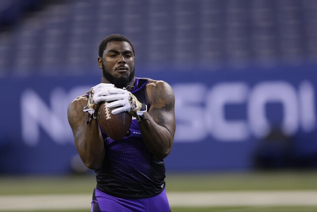 Alabama defensive back Landon Collins runs a drill at the NFL football scouting combine in Indianapolis, Monday, Feb. 23, 2015. (AP Photo/David J. Phillip)