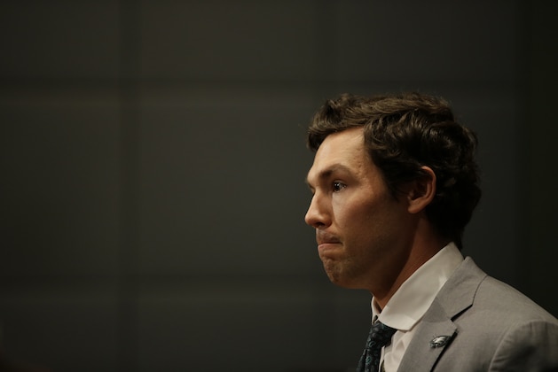 Newly-acquired Philadelphia Eagles quarterback Sam Bradford answers a question during a news conference at the team's NFL football practice facility, Wednesday, March 11, 2015, in Philadelphia. (AP Photo/Matt Slocum)