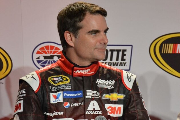 Jeff Gordon waits for media questions in Charlotte.