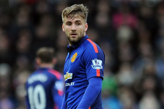 Manchester United's Luke Shaw during their English Premier League soccer match against Stoke City at the Britannia Stadium in Stoke on Trent, England, Thursday Jan. 1, 2015. (AP Photo/Clint Hughes)