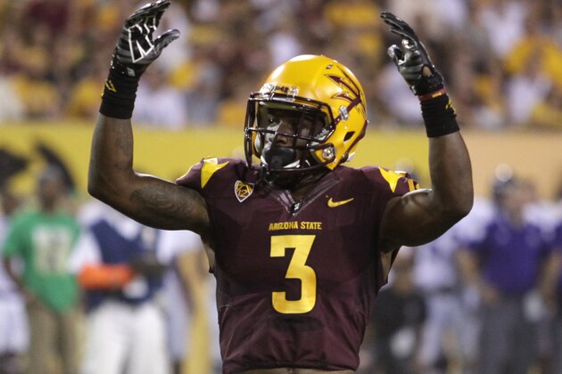 Arizona State defensive back Damarious Randall (3) during the first half of an NCAA college football game against Weber State, Thursday, Aug. 28, 2014, in Tempe, Ariz. (AP Photo/Rick Scuteri)