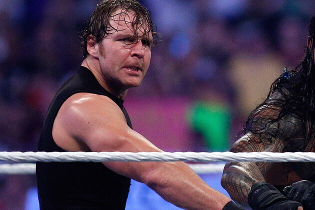 The Shield reacts after their win during Wrestlemania XXX at the Mercedes-Benz Super Dome in New Orleans on Sunday, April 6, 2014. (Jonathan Bachman/AP Images for WWE)