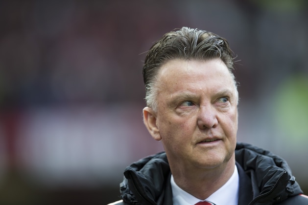 Manchester United's manager Louis van Gaal takes to the touchline before his team's English Premier League soccer match between Manchester United and Aston Villa  at Old Trafford Stadium, Manchester, England, Saturday, April 4, 2015. (AP Photo/Jon Super)