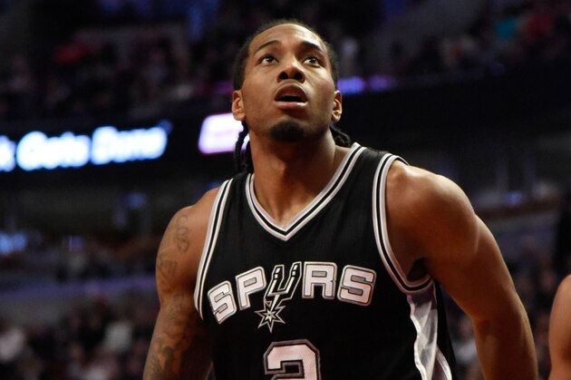 Jan 22, 2015; Chicago, IL, USA; San Antonio Spurs forward Kawhi Leonard (2) during the second half  at the United Center. The Chicago Bulls defeated the San Antonio Spurs 104-81. Mandatory Credit: David Banks-USA TODAY Sports