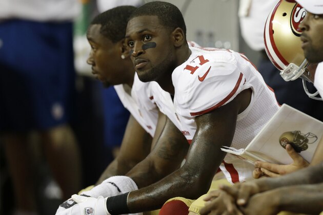 San Francisco 49ers' A.J. Jenkins in the fourth quarter an NFL preseason football game against the Houston Texans Saturday, Aug. 18, 2012, in Houston. (AP Photo/David J. Phillip)