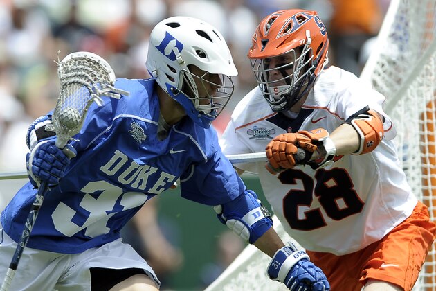 Duke's Jordan Wolf (31) is shown in action during an NCAA college Division I championship final lacrosse game against Syracuse on Monday, May 27, 2013, in Philadelphia. Duke won 16-10. (AP Photo/Michael Perez)
