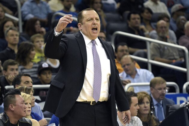 Chicago Bulls head coach Tom Thibodeau calls out instructions during the second half of an NBA basketball game against the Orlando Magic in Orlando, Fla., Wednesday, April 8, 2015. The Magic won 105-103.(AP Photo/Phelan M. Ebenhack)