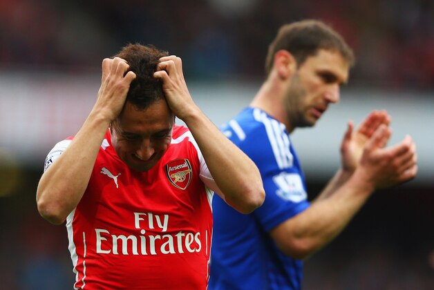 LONDON, ENGLAND - APRIL 26:  Santi Cazorla of Arsenal reacts after a missed chance during the Barclays Premier League match between Arsenal and Chelsea at Emirates Stadium on April 26, 2015 in London, England.  (Photo by Paul Gilham/Getty Images)