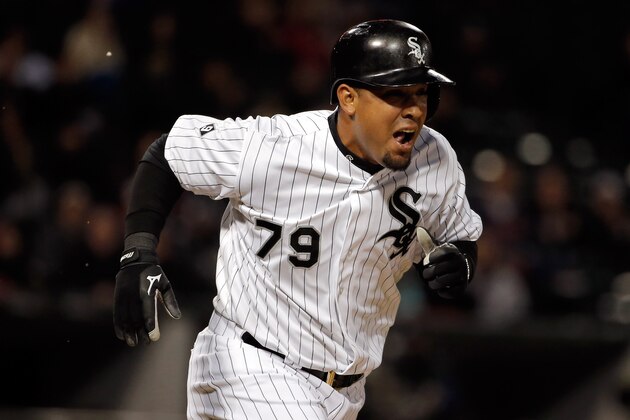 CHICAGO, IL - APRIL 21: Jose Abreu #79 of the Chicago White Sox runs to first base on a dropped third strike during the third inning against the Cleveland Indians on April 21, 2015 at U.S. Cellular Field in Chicago, Illinois. (Photo by Jon Durr/Getty Images)
