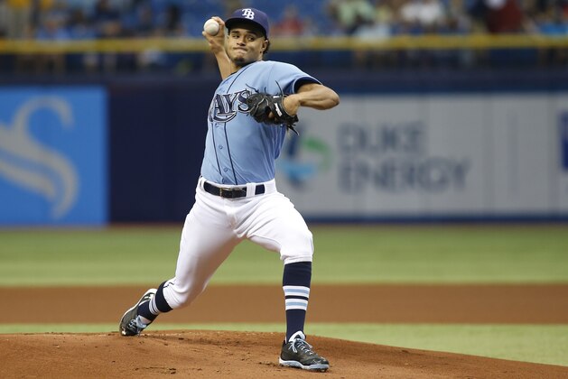 ST. PETERSBURG, FL - APRIL 26:  Chris Archer #22 of the Tampa Bay Rays pitches during the first inning of a game against the Toronto Blue Jays on April 26, 2015 at Tropicana Field in St. Petersburg, Florida.  (Photo by Brian Blanco/Getty Images)