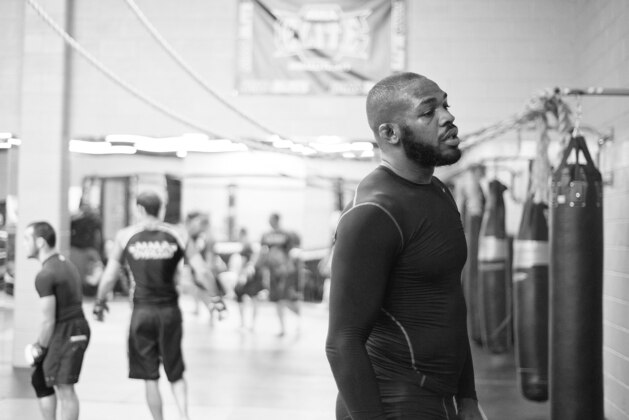 ALBUQUERQUE, NM - APRIL 08:  (EDITORS NOTE: Image has been converted to black and white) UFC light heavyweight champion Jon Jones pauses during a UFC media event at Jackson’s Mixed Martial Arts & Fitness Academy on April 8, 2013 in Albuquerque, New Mexico.  (Photo by Steve Snowden/Getty Images)