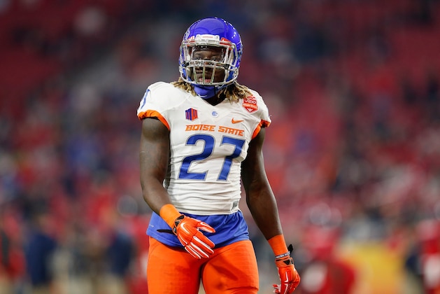 GLENDALE, AZ - DECEMBER 31:  Running back Jay Ajayi #27 of the Boise State Broncos warms up before the Vizio Fiesta Bowl against the Arizona Wildcats at University of Phoenix Stadium on December 31, 2014 in Glendale, Arizona. The Broncos defeated the Wildcats 38-30.  (Photo by Christian Petersen/Getty Images)