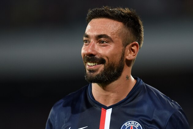 NAPLES, ITALY - AUGUST 11:  Ezequiel Lavezzi  of Paris Saint Germain smiles after the pre-season friendly match between SSC Napoli and Paris Saint-Germain FC at Stadio San Paolo on August 11, 2014 in Naples, Italy.  (Photo by Giuseppe Bellini/Getty Images)