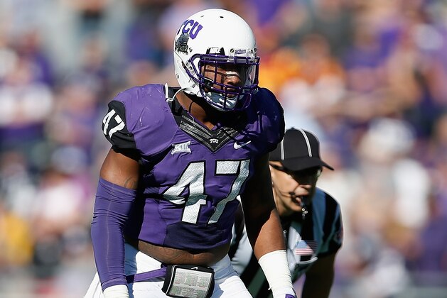 FORT WORTH, TX - DECEMBER 06: Linebacker Paul Dawson #47 of the TCU Horned Frogs in action during the Big 12 college football game against the Iowa State Cyclones at Amon G. Carter Stadium on December 6, 2014 in Fort Worth, Texas. The Horned Frongs defeated the Cyclones 55-3. (Photo by Christian Petersen/Getty Images) FORT WORTH, TX - DECEMBER 06: Linebacker Paul Dawson #47 of the TCU Horned Frogs in action during the Big 12 college football game against the Iowa State Cyclones at Amon G. Carter Stadium on December 6, 2014 in Fort Worth, Texas. The Horned Frongs defeated the Cyclones 55-3. (Photo by Christian Petersen/Getty Images)