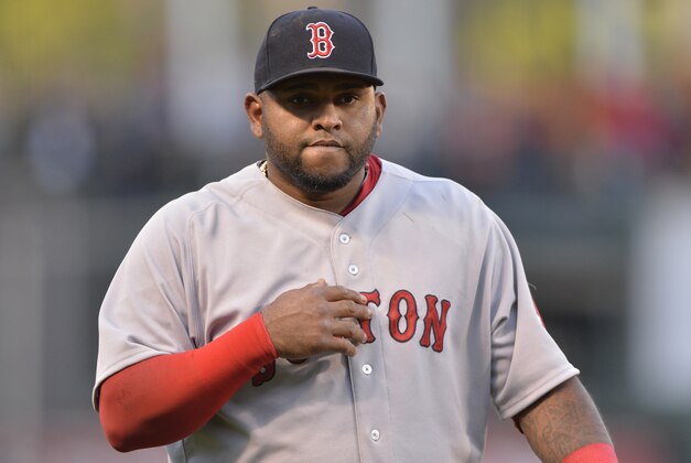 Apr 24, 2015; Baltimore, MD, USA;  Boston Red Sox third baseman Pablo Sandoval (48) stands on the field before the game against the Baltimore Orioles at Oriole Park at Camden Yards. Mandatory Credit: Tommy Gilligan-USA TODAY Sports