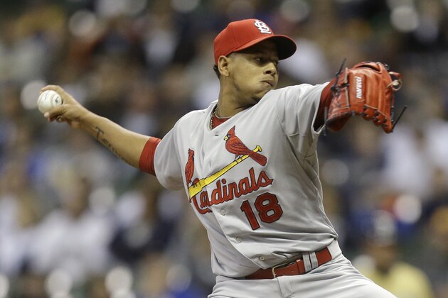MILWAUKEE, WI - APRIL 24: Carlos Martinez #18 of the St. Louis Cardinals pitches during the first inning against the Milwaukee Brewers at Miller Park on April 24, 2015 in Milwaukee, Wisconsin. (Photo by Mike McGinnis/Getty Images)
