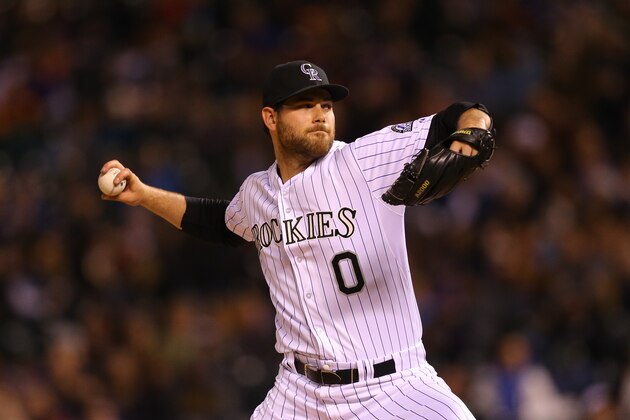 DENVER, CO - APRIL 22:  Relief pitcher Adam Ottavino #0 of the Colorado Rockies delivers to home plate during the ninth inning against the San Diego Padres at Coors Field on April 22, 2015 in Denver, Colorado. The Rockies defeated the Padres 5-4. (Photo by Justin Edmonds/Getty Images)