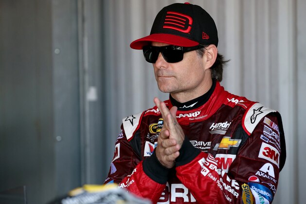 RICHMOND, VA - APRIL 24: Jeff Gordon, driver of the #24 Drive To End Hunger Chevrolet, stands in the garage during practice for the NASCAR Sprint Cup Series Toyota Owners 400 at Richmond International Raceway on April 24, 2015 in Richmond, Virginia.  (Photo by Streeter Lecka/Getty Images)
