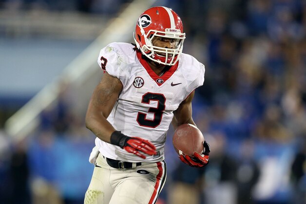 LEXINGTON, KY - OCTOBER 20:  Todd Gurley #3 of the Georgia Bulldogs runs with the ball during the game against the Kentucky Wildcats at Commonwealth Stadium on October 20, 2012 in Lexington, Kentucky.  (Photo by Andy Lyons/Getty Images)