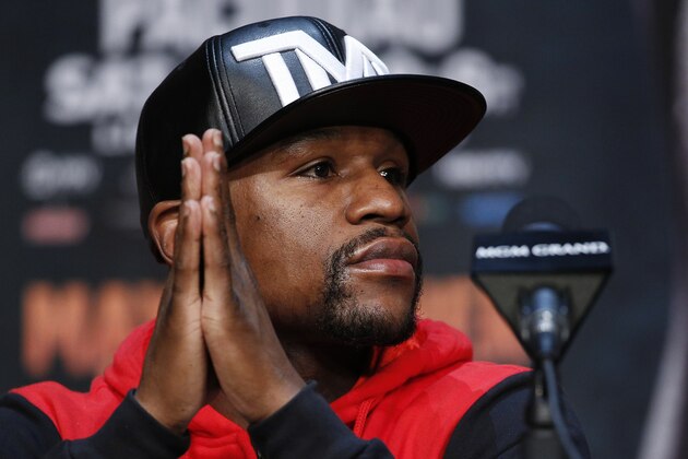 Floyd Mayweather Jr. attends a news conference Wednesday, April 29, 2015, in Las Vegas. Mayweather will face Manny Pacquiao in a welterweight boxing match in Las Vegas on May 2. (AP Photo/John Locher)