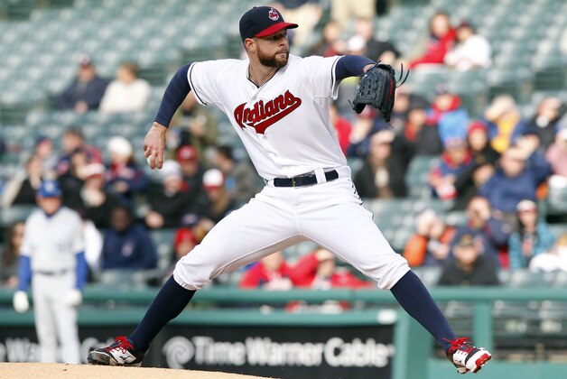 CLEVELAND, OH - APRIL 27:  Corey Kluber #28 of the Cleveland Indians pitches against the Kansas City Royals during the first inning of their game on April 27, 2015 at Progressive Field in Cleveland, Ohio.  (Photo by David Maxwell/Getty Images)