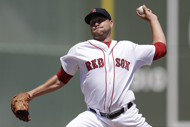 Boston Red Sox's starting pitcher Brian Johnson delivers against the Tampa Bay Rays in the first inning during an exhibition spring training baseball game, Sunday, March 29, 2015, in Fort Myers, Fla. (AP Photo/Brynn Anderson)