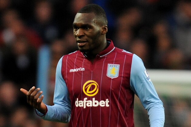 Aston Villa's Christian Benteke during the English Premier League soccer match between Aston Villa and Manchester United at Villa Park, in  Birmingham, England, Saturday, Dec. 20, 2014.  (AP Photo/Rui Vieira)