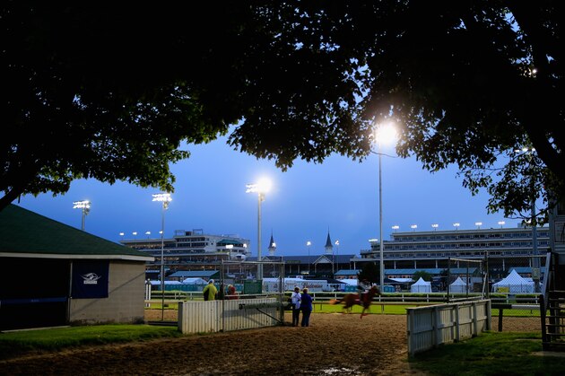 LOUISVILLE, KY - APRIL 30:  Horses go over the track during morning training for the Kentucky Derby at Churchill Downs on April 30, 2015 in Louisville, Kentucky.  (Photo by Rob Carr/Getty Images)
