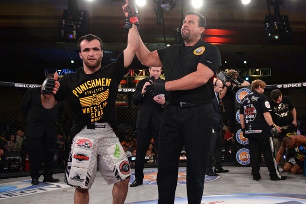 Frodo Khasbulaev (left) after defeating Marlon Sandro in 2013.