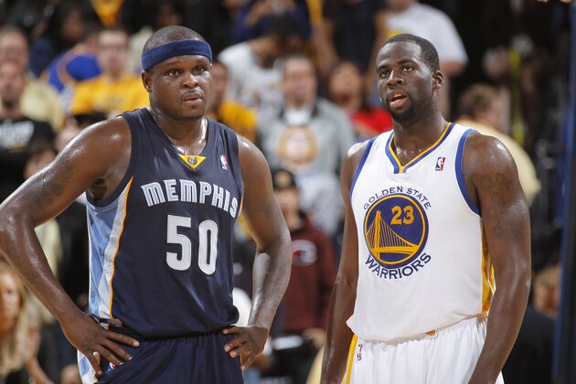 OAKLAND, CA - MARCH 28: Zach Randolph #50 of the Memphis Grizzlies and Draymond Green #23 of the Golden State Warriors on March 28, 2014 at Oracle Arena in Oakland, California. NOTE TO USER: User expressly acknowledges and agrees that, by downloading and or using this photograph, user is consenting to the terms and conditions of Getty Images License Agreement. Mandatory Copyright Notice: Copyright 2014 NBAE (Photo by Rocky Widner/NBAE via Getty Images)
