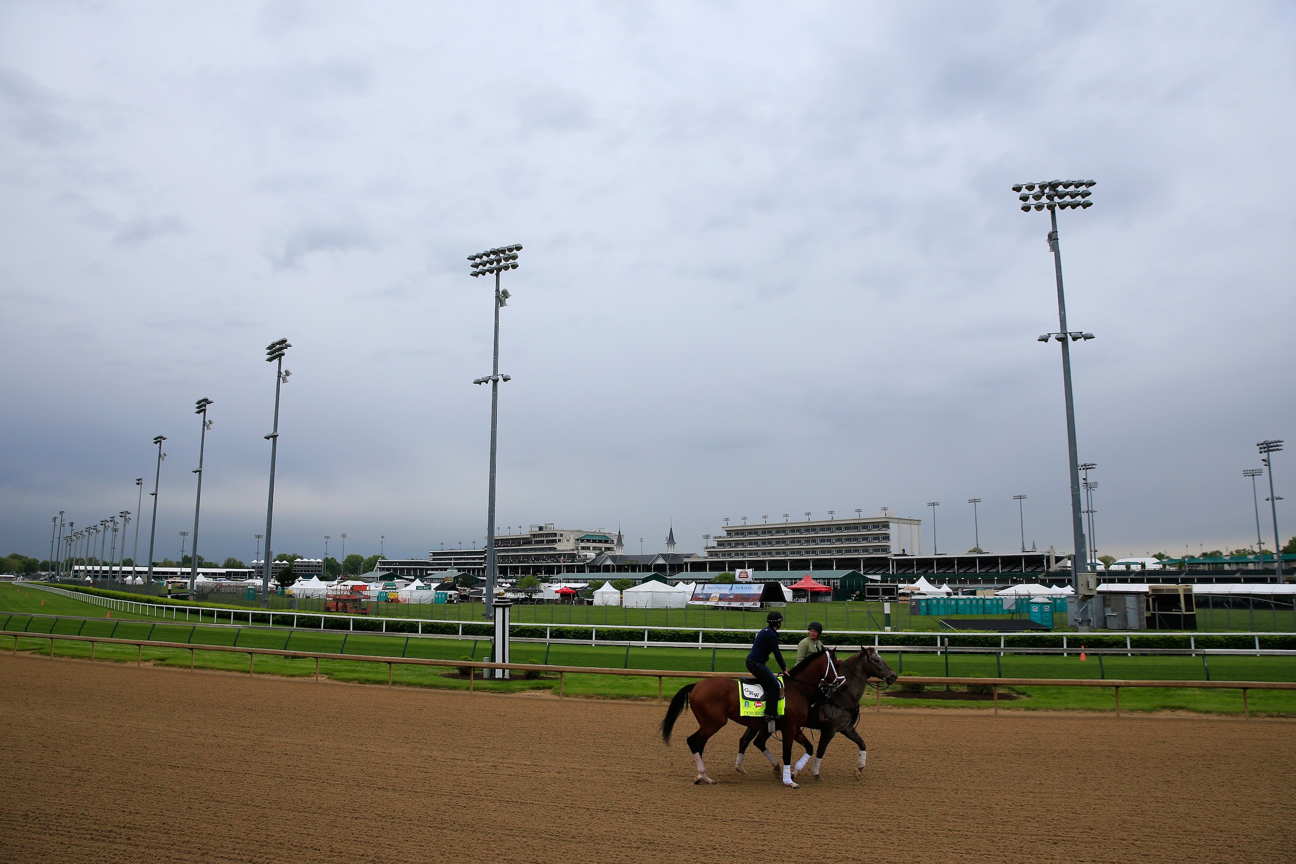 LOUISVILLE, KY - APRIL 30: Tencendur goes over the track during morning training for the Kentucky Derby at Churchill Downs on April 30, 2015 in Louisville, Kentucky. (Photo by Rob Carr/Getty Images) LOUISVILLE, KY - APRIL 30: Tencendur goes over the track during morning training for the Kentucky Derby at Churchill Downs on April 30, 2015 in Louisville, Kentucky. (Photo by Rob Carr/Getty Images)