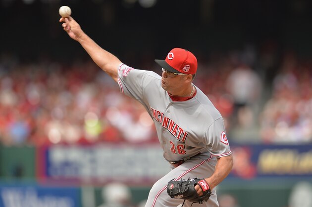 ST. LOUIS, MO - APRIL 18: Relief pitcher Kevin Gregg #36 of the Cincinnati Reds pitches in the seventh inning against the St. Louis Cardinals at Busch Stadium on April 18, 2015 in St. Louis, Missouri. The Cardinals defeated the Reds 5-2. (Photo by Michael Thomas/Getty Images)