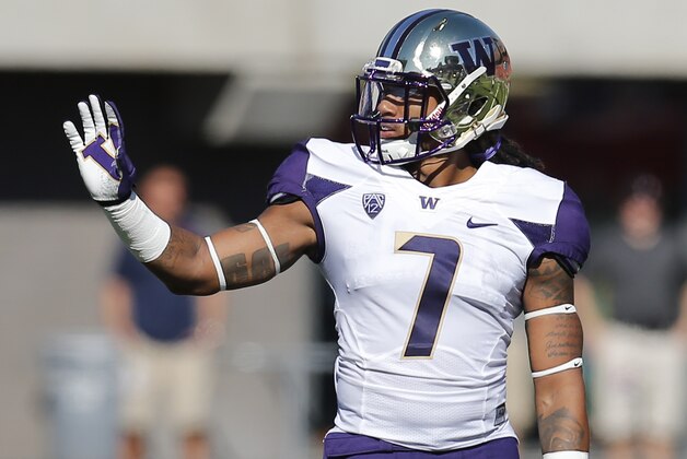 Washington linebacker Shaq Thompson (7) during the first half of an NCAA college football game against Arizona, Saturday, Nov. 15, 2014, in Tucson, Ariz. (AP Photo/Rick Scuteri)