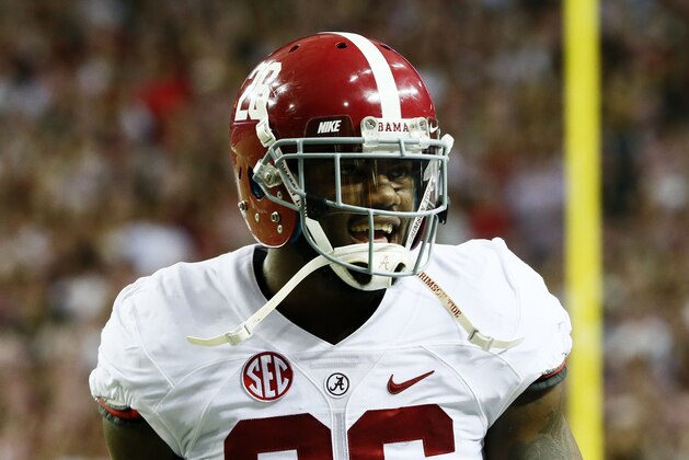 ATLANTA, GA - DECEMBER 06:  Landon Collins #26 of the Alabama Crimson Tide reacts against the Missouri Tigers in the first quarter of the SEC Championship game at the Georgia Dome on December 6, 2014 in Atlanta, Georgia.  (Photo by Kevin C. Cox/Getty Images)