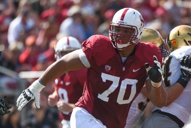 September 13, 2014; Stanford, CA, USA; Stanford Cardinal offensive tackle Andrus Peat (70) during the second quarter against the Army Black Knights at Stanford Stadium. Stanford defeated Army 35-0. Mandatory Credit: Kyle Terada-USA TODAY Sports